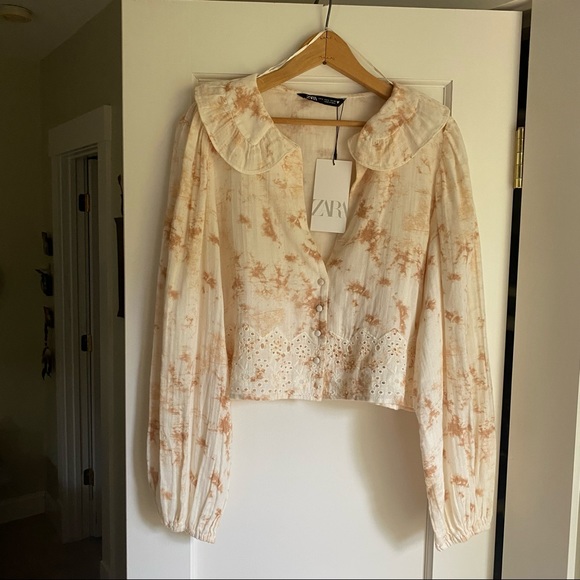 Zara Tops - Zara Peter Pan Collar Dyed Eyelet Blouse with Buttons